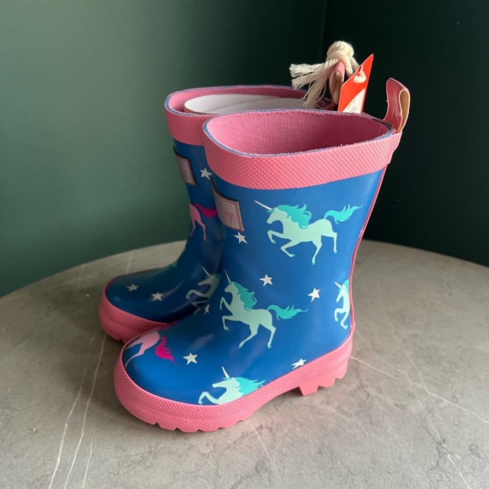 Hatley Twinkle Unicorns Blue Shiny Waterproof Pull On Rain Boots